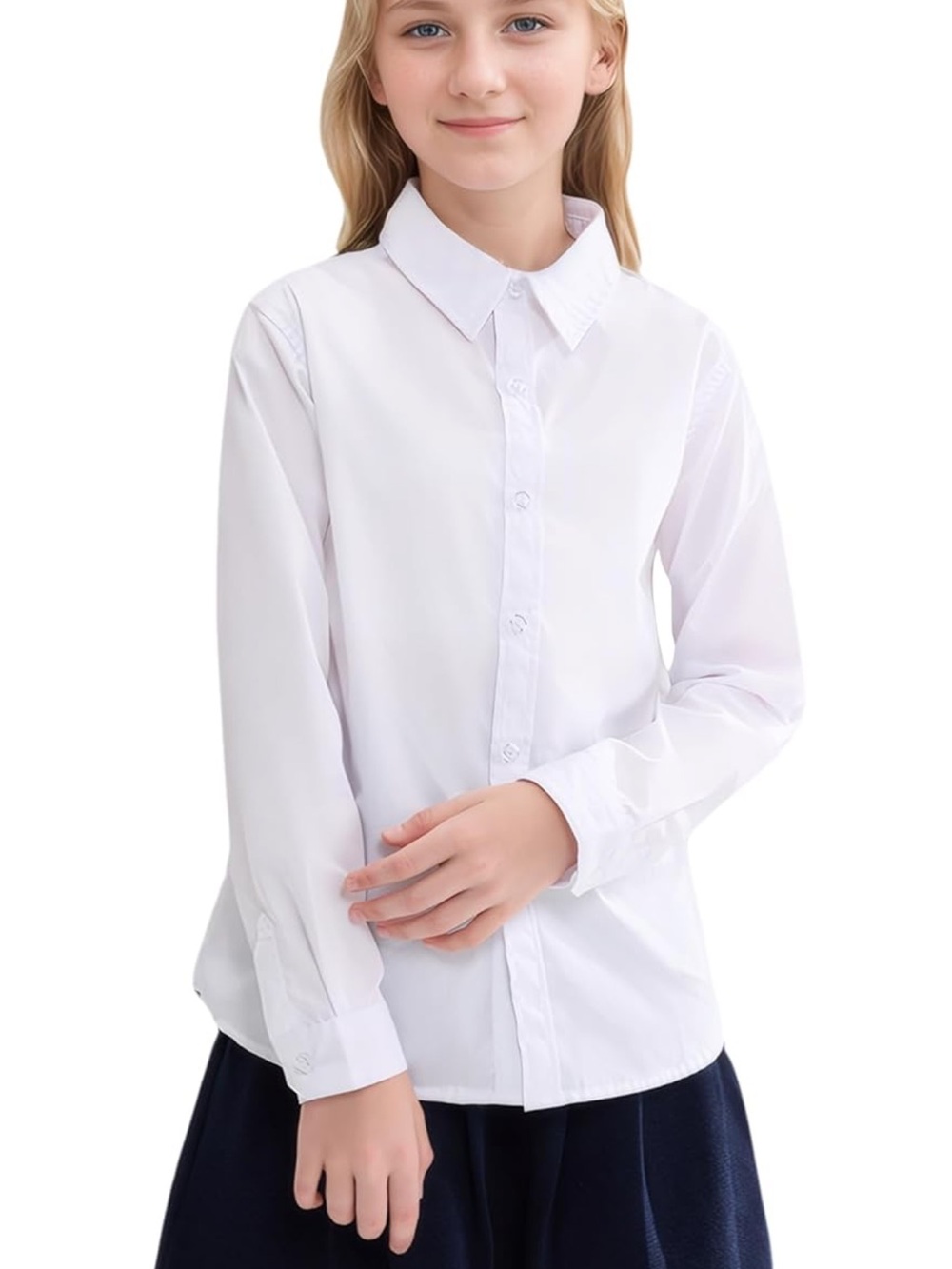 Girls' White Button-Down Shirt with Classic Collar